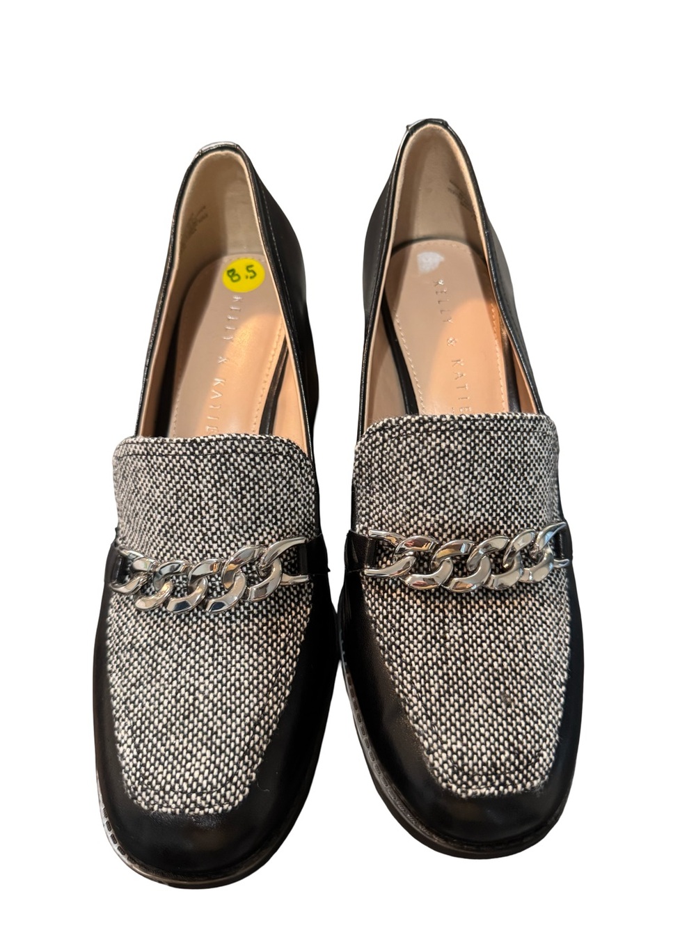 Kelly & Katie Black and White Chain-Trim Loafers